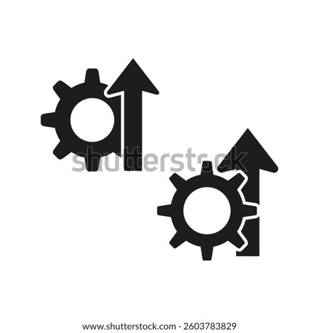 Gear upward icon. Ascending arrow symbol. Vector improvement concept. Simple mechanical shape.