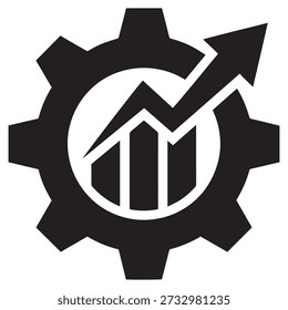 Gear with upward trend graph and arrow symbol, Gear icon, Gear symble