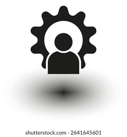 Gear user icon. Vector human mechanic. Abstract person shape. Black profile symbol.