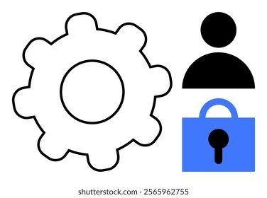 Gear, user silhouette, and lock icons to represent system settings and user security. Ideal for tech, security, user management, privacy, and system configuration themes. Simple flat design style