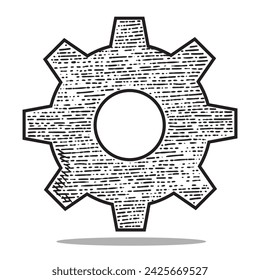gear vector engraving style hand drawn black and white