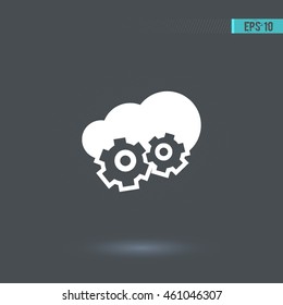 Gear vector icon. Cloud pictogram. Graphic symbol for web design, logo.  White glyph on a gray background. Isolated sign.