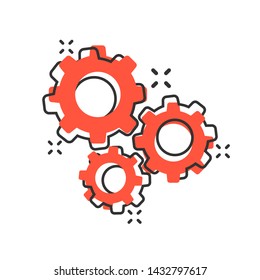 Gear vector icon in comic style. Cog wheel cartoon illustration on white background. Gearwheel cogwheel business concept splash effect.