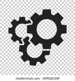 Gear vector icon in flat style. Cog wheel illustration on isolated transparent background. Gearwheel cogwheel business concept.