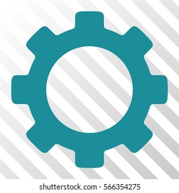 Gear vector icon. Illustration style is flat iconic soft blue symbol on a hatch transparent background.
