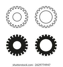 Gear vector icon. Mechanical round symbol. Industrial cog shape. Bold engineering detail.