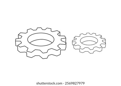 gear vector icon set and automotive gear, machine gears illustration isolated on white background. teamwork and industrial machinery for engineering projects and machinery function.