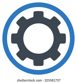 Gear vector icon. Style is bicolor flat symbol, smooth blue colors, rounded angles, white background.