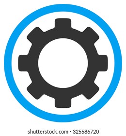 Gear vector icon. Style is bicolor flat symbol, blue and gray colors, rounded angles, white background.