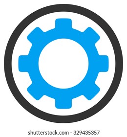 Gear vector icon. Style is bicolor flat symbol, blue and gray colors, rounded angles, white background.