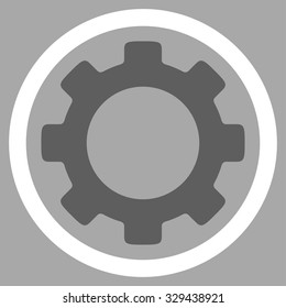 Gear vector icon. Style is bicolor flat symbol, dark gray and white colors, rounded angles, silver background.