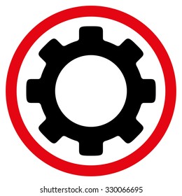 Gear vector icon. Style is bicolor flat symbol, intensive red and black colors, rounded angles, white background.