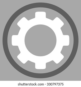 Gear vector icon. Style is bicolor flat symbol, dark gray and white colors, rounded angles, silver background.