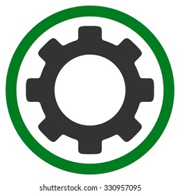 Gear vector icon. Style is bicolor flat symbol, green and gray colors, rounded angles, white background.
