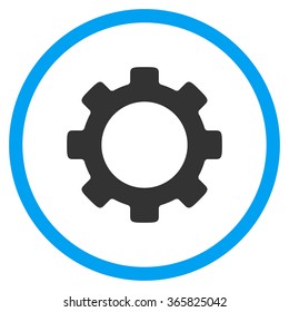Gear vector icon. Style is bicolor flat circled symbol, blue and gray colors, rounded angles, white background.