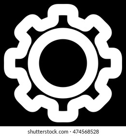 Gear vector icon. Style is contour flat icon symbol, white color, black background.