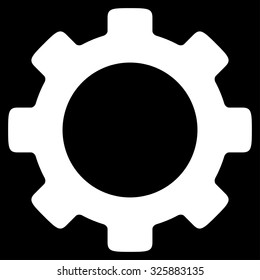 Gear vector icon. Style is flat symbol, white color, rounded angles, black background.