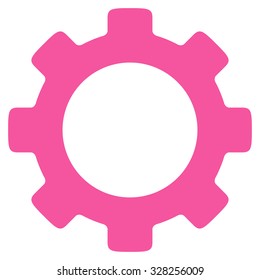 Gear vector icon. Style is flat symbol, pink color, rounded angles, white background.
