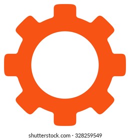 Gear vector icon. Style is flat symbol, orange color, rounded angles, white background.