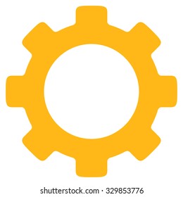 Gear vector icon. Style is flat symbol, yellow color, rounded angles, white background.