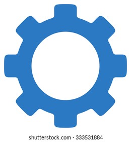 Gear vector icon. Style is flat symbol, smooth blue color, rounded angles, white background.