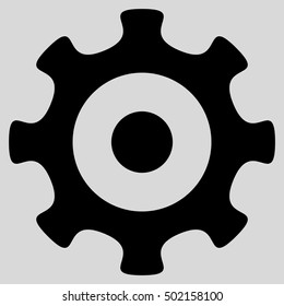 Gear vector icon. Style is flat graphic symbol, black color, light gray background.
