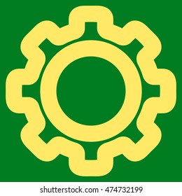 Gear vector icon. Style is linear flat icon symbol, yellow color, green background.