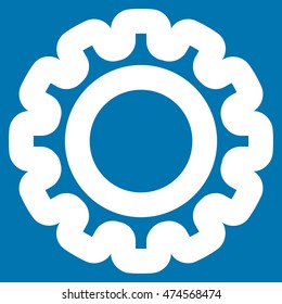 Gear vector icon. Style is stroke flat icon symbol, white color, blue background.