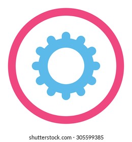Gear vector icon. This rounded flat symbol is drawn with pink and blue colors on a white background.