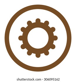 Gear vector icon. This rounded flat symbol is drawn with brown color on a white background.