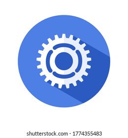 Gear vector icon.flat style of a gear wheel on a circular background with a long shadow.vector illustration