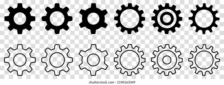 Gear vector icons. Flat and line art style. Vector illustration isolated on transparent background
