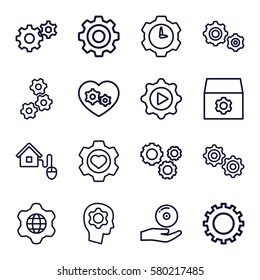 gear vector icons. Set of 16 gear outline icons such as CD on hand