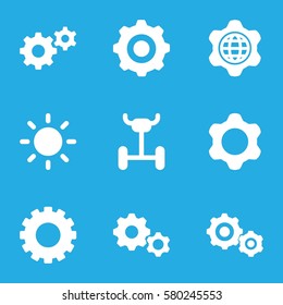 gear vector icons. Set of 9 gear filled icons such as contrast