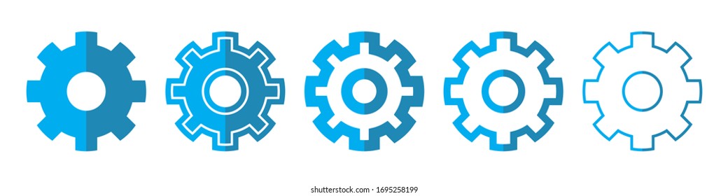 Gear vector icons. Set of Gear symbols on white background. Vector illustration. Various Setting icons