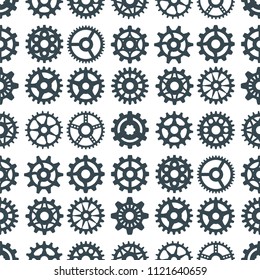 Gear vector illustration mechanics gearing web development shape work cog engine wheel equipment machinery seamless pattern background