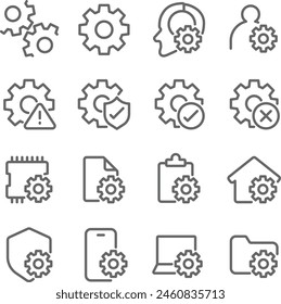 Iconos de la tubería de Vector de engranajes. Contiene iconos como Config, Information, Setting y más. Trazo editable.