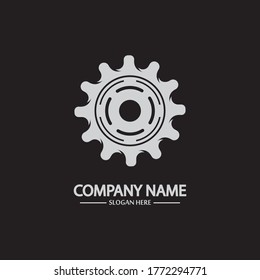 Zahnradlogo einzeln auf schwarzem Hintergrund. Icon Silhouette Design-Vorlage. Einfaches Symbol-Konzept im flachen Stil. Abstraktes Zeichenpiktogramm für Web Mobile und Infografiken.