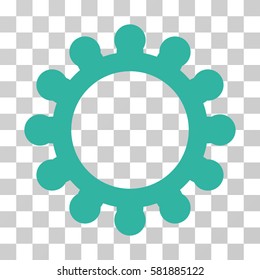 Gear vector pictogram. Illustration style is a flat iconic cyan symbol on a transparent background.