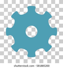 Gear vector pictogram. Illustration style is a flat iconic cyan symbol on a transparent background.