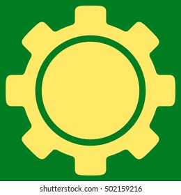 Gear vector pictogram. Style is flat graphic symbol, yellow color, green background.