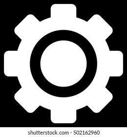 Gear vector pictogram. Style is flat graphic symbol, white color, black background.
