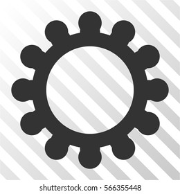 Gear vector pictograph. Illustration style is flat iconic gray symbol on a hatched transparent background.