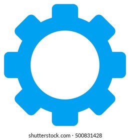 Gear vector pictograph. Style is flat graphic symbol, blue color, white background.