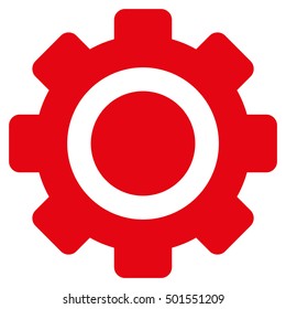 Gear vector pictograph. Style is flat graphic symbol, red color, white background.