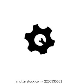 Zahnrad-Vektorgrafik oder -einstellungen und Symbol einzeln auf weißem Hintergrund.