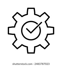 Gear vector sign Compliance icon Equipment with inspection vector icon or sign in thin line style.