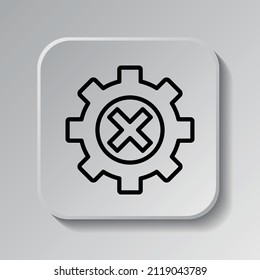 Gear Vektorsymbol einfach. Flaches Design. Schwarzes Symbol auf der quadratischen Schaltfläche mit Schatten. Grauer Hintergrund.ai