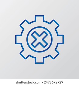 Gear vector simple icon. Flat design. Paper cut design. Cutted blue symbol with shadow. Gray background.ai