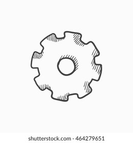 Icono de esbozo del vector de engranajes aislado en el fondo. Icono dibujado a mano de la marcha. Icono de boceto para infografía, sitio web o aplicación.